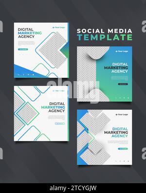 Digitale Marketingagentur Social Media Postvorlage in modernem und dynamischem Konzept. Sammlung von Social-Media-Vorlagen für Unternehmen Stock Vektor