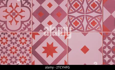 Traditionelle portugiesische dekorative Fliesen azulejos in Rosa und Rot Stockfoto