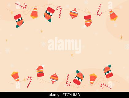 Frohe Weihnachten. Grußkarten, Plakate, Urlaubsbezüge. Modernes Weihnachtsdesign mit Weihnachtsdekoration. Vektorgrafik-Illustration im flachen Design Stock Vektor