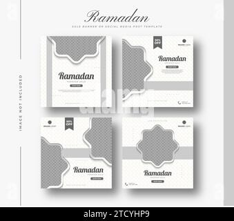 Social Media Post- oder Bannervorlage für Ramadan Sale Promotion mit einfachem und sauberem Konzept in weiß und Grau Stock Vektor