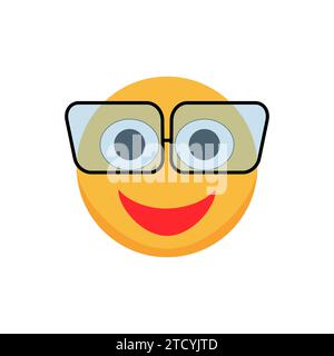 Lächelndes Emoticon mit blauer Brille. Comic-Emoji. Vektorabbildung. Stock Vektor
