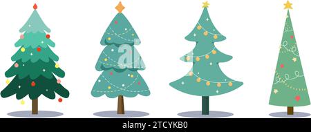 Sammlung von Weihnachtsbäumen. Bunte Vektor-Illustration im flachen Cartoon-Stil Stock Vektor