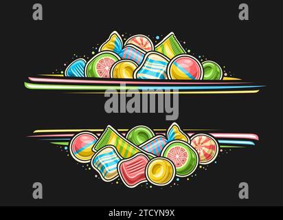 Vektorrand für Candy Shop mit leerem Kopierraum für Text, dekorative Schild mit Illustration von bunten gewickelten harten Bonbons, Vorlage mit p Stock Vektor