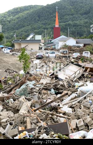 Die Landschaft des Dorfes wurde durch den Taifun Hinnamno beschädigt, der Gyeongju, Pohang, Korea im September 2022 traf Stockfoto