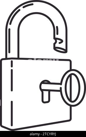 Geöffnetes Vorhängeschloss mit Schlüsselvektorsymbol für den Tag der Informationsfreiheit am 16. März Stock Vektor