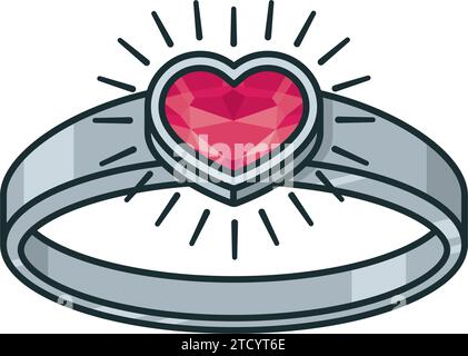 Verlobungsring mit herzförmigem rosa Edelstein isolierte Vektorillustration für National Proposal Day am 20. März Stock Vektor