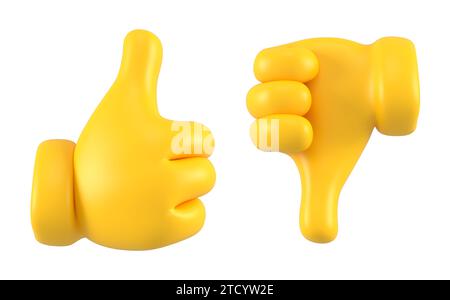 Kollektion mit gelben Händen. Handsymbole für Feedback zur Bewertung. Stockfoto