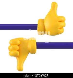 Kollektion mit gelben Händen. Handsymbole für Feedback zur Bewertung. Stockfoto