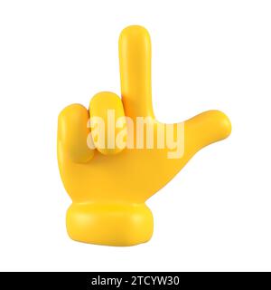 Gelbe Hand zeigt nach oben oder zeigt nach oben. Symbol der nach oben zeigenden Hand. Stockfoto