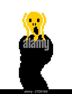 Scream munch Pixel Art. 8-Bit-Mann hat Angst und schreien. Verpixelter Art Horror, Stock Vektor