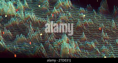 Big Data und Kommunikation. Internet- und Datenanalyse im Web. Teamarbeit und IT-Software-Programmierung.3D Illustration.Technologie und Wissenschaft. Stockfoto