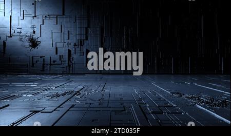 Futuristische Struktur mit Linien und Würfeln und geometrischen Formen.3D Illustration Stockfoto