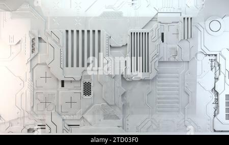 Futuristische Struktur mit Linien und Würfeln und geometrischen Formen.Technologie und Wissenschaft weißer Hintergrund.3D-Illustration Stockfoto