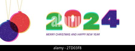 2024 Neujahrsbanner risograph Druckstil Vektor Illustration Stock Vektor