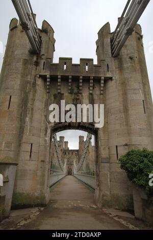 Conwy Bridge, Thomas Telfords Hängebrücke, Conwy, Gwynedd, North Wales, Großbritannien Stockfoto