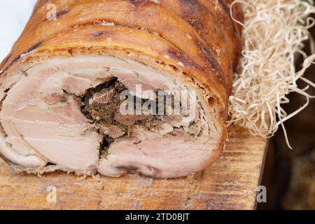 Italien, Latium, gebratenes Spanferkel namens Porchetta di Ariccia Stockfoto