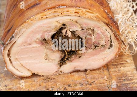 Italien, Latium, gebratenes Spanferkel namens Porchetta di Ariccia Stockfoto