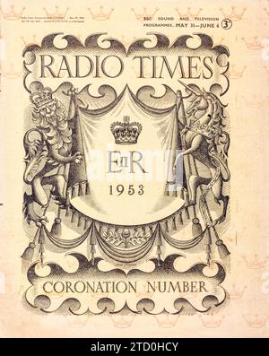 Titelseite einer Sonderausgabe des BBC Listings Magazins Radio Times für Juni 1953, anlässlich der Krönung von Königin Elisabeth II. Am 2. Juni. Stockfoto