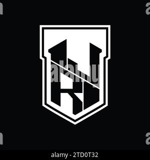 JR Letter Logo-Monogramm-Sechskant-Geometrie nach oben und unten innerhalb der Abschirmung isolierte Designvorlage Stockfoto