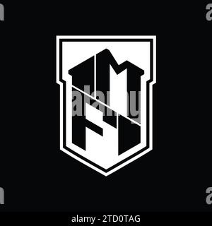 MF Letter Logo-Monogramm-Sechskant-Geometrie nach oben und unten innerhalb der Abschirmung isolierte Designvorlage Stockfoto