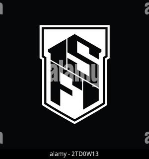 SF Letter Logo-Monogramm-Sechskant-Geometrie nach oben und unten innerhalb der Abschirmung isolierte Designvorlage Stockfoto