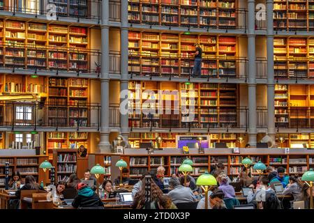 Der prächtige ovale Leseraum in der Bibliothèque nationale de France, Richelieu Site, Paris, Frankreich Stockfoto