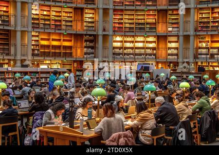 Der prächtige ovale Leseraum in der Bibliothèque nationale de France, Richelieu Site, Paris, Frankreich Stockfoto