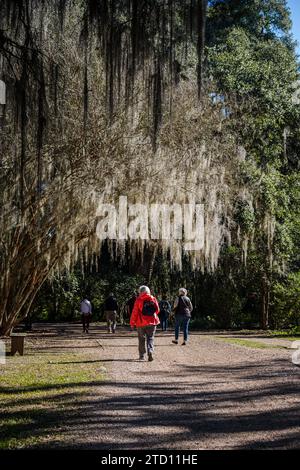Touristen spazieren durch die barocken Gärten Stockfoto