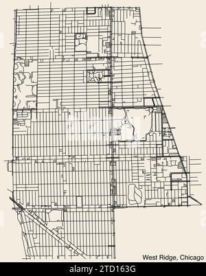 Straßenkarte des WEST RIDGE COMMUNITY AREA, CHICAGO Stock Vektor