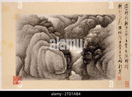 Landschaften mit Gedichten 1981 von Gong Xian Stockfoto