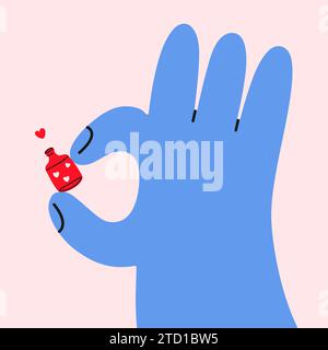 14. Februar. Große Hand mit Liebestrank Stock Vektor