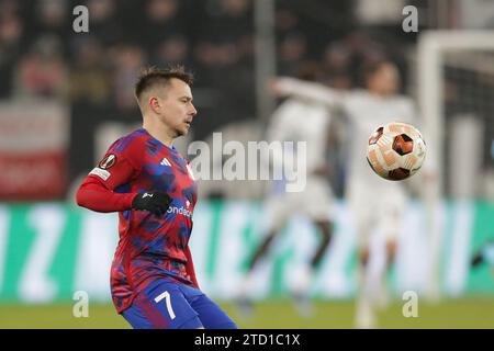 Fran Tudor aus Rakow Tschenstochau wurde während des Fußballspiels der UEFA Europa League 2023/2024 zwischen Rakow Tschenstochau und Atalanta im ArcelorMittal Park gesehen. Endpunktzahl: Rakow Czestochowa 0:4 Atalanta. (Foto: Grzegorz Wajda / SOPA Images/SIPA USA) Stockfoto