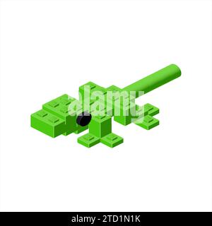 Grüne Eidechse in der Isometrie. Vektor Stock Vektor