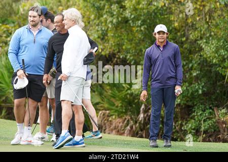 Orlando, Florida, USA. Dezember 2023. 15. Dezember 2023, Orlando, Florida, USA: Charlie Woods reagiert, nachdem er eine Fotogelegenheit auf dem 9. Green während der PNC Championship Pro-am 2023 im Ritz-Carlton Golf Club verpasst hat. (Kreditbild: © Debby Wong/ZUMA Press Wire) NUR REDAKTIONELLE VERWENDUNG! Nicht für kommerzielle ZWECKE! Quelle: ZUMA Press, Inc./Alamy Live News Stockfoto