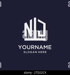 NJ Initial Monogramm-Logo-Design mit Design-Ideen in pentagon-Form Stock Vektor