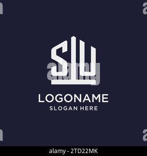 SU Initial Monogramm-Logo-Design mit Design-Ideen in pentagon-Form Stock Vektor