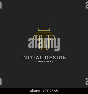 NJ Initial mit Monoline-Säule-Logo-Stil, luxuriöses Monogramm-Logo-Design für legale Kanzleivektorgrafik Stock Vektor