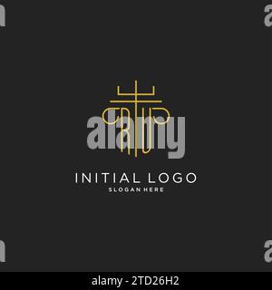 Ru Initial mit Monoline-Säulen-Logo, luxuriöses Monogramm-Logo-Design für legale Firmen-Vektorgrafik Stock Vektor