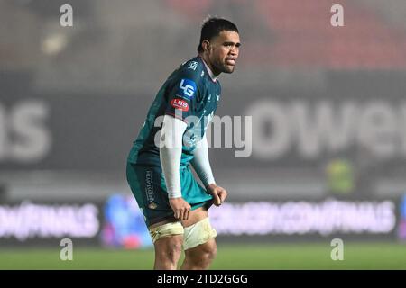 Vaea Fifita von Scarlets während des Europapokals Rugby Challenge Cups Llanelli Scarlets vs Black Lion im Parc y Scarlets, Llanelli, Großbritannien, 15. Dezember 2023 (Foto: Craig Thomas/News Images) Stockfoto