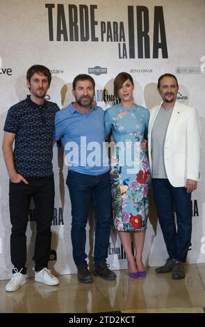 Madrid, 09.06.2016. Fotobesuch im Palafox-Kino, für den Film Tarde para la ira. Im Bild sind Raúl Arévalo, Antonio de la Torre, Ruth Díaz und Luis Callejo zu sehen. Foto: De San Bernardo ARCHDC. Quelle: Album / Archivo ABC / Eduardo San Bernardo Stockfoto