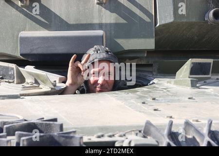 Saragossa, 13.03.2023. San Gregorio Training Center. Medienvortrag über die Ausbildung ukrainischer Soldaten im Einsatz von Kampfpanzern Leopard 2A4. Foto: Jaime García. ARCHDC. Quelle: Album / Archivo ABC / Jaime García Stockfoto