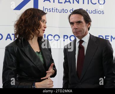 Madrid, 03.02.2023. Gemeinsame Konferenz von José María Aznar und Isabel Díaz Ayuso im Rahmen des I Atlantischen Dialogs für Demokratie. Foto: Jaime García. ARCHDC. Quelle: Album / Archivo ABC / Jaime García Stockfoto