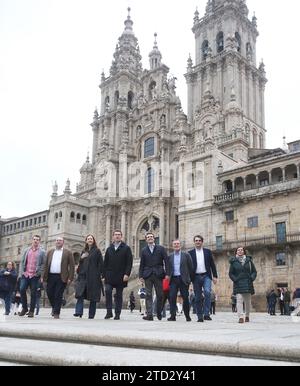 Santiago de Compostela (La Coruña), 3.2.2019. Der Führer der Volkspartei, Pablo Casado, besuchte die galizische Stadt in Begleitung des Präsidenten von Galicien Alberto Feijoo. Foto: Miguel Muñiz archdc. Quelle: Album / Archivo ABC / Miguel Muñiz Stockfoto