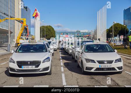 01/21/2016. Madrid, 21.01.2019. Taxifahrt in Madrid. Taxis haben alle Zufahrtsstraßen nach Ifema blockiert, mit Ausnahme der Notspur. Foto: Guillermo Navarro ARCHDC. Quelle: Album / Archivo ABC / Guillermo Navarro Stockfoto