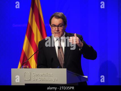 Barcelona, 17.02.2015. Pressekonferenz von Artur Mas, Präsident der katalanischen Generalitat. Foto: Ines Baucells. ARCHDC. Quelle: Album / Archivo ABC / Inés Baucells Stockfoto