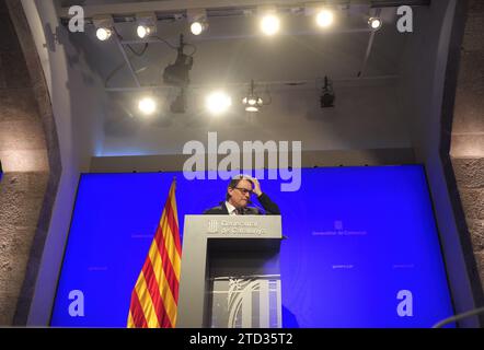 Barcelona, 17.02.2015. Pressekonferenz von Artur Mas, Präsident der katalanischen Generalitat. Foto: Ines Baucells. ARCHDC. Quelle: Album / Archivo ABC / Inés Baucells Stockfoto