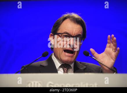 Barcelona, 17.02.2015. Pressekonferenz von Artur Mas, Präsident der katalanischen Generalitat. Foto: Ines Baucells. ARCHDC. Quelle: Album / Archivo ABC / Inés Baucells Stockfoto