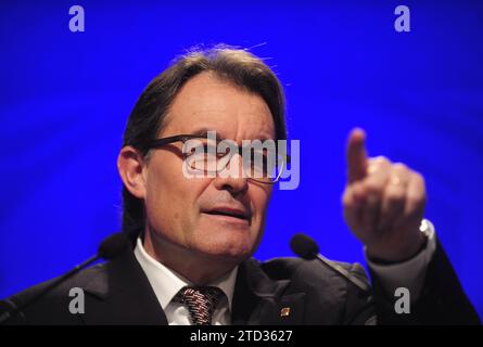 Barcelona, 17.02.2015. Pressekonferenz von Artur Mas, Präsident der katalanischen Generalitat. Foto: Ines Baucells. ARCHDC. Quelle: Album / Archivo ABC / Inés Baucells Stockfoto