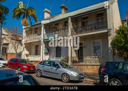 Viktorianische Reihenhäuser in Glebe, Sydney, NSW, Australien. Stockfoto