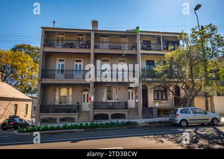 Viktorianische Reihenhäuser in Glebe, Sydney, NSW, Australien. Stockfoto